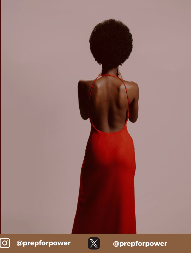 Woman in a red dress, seen from behind